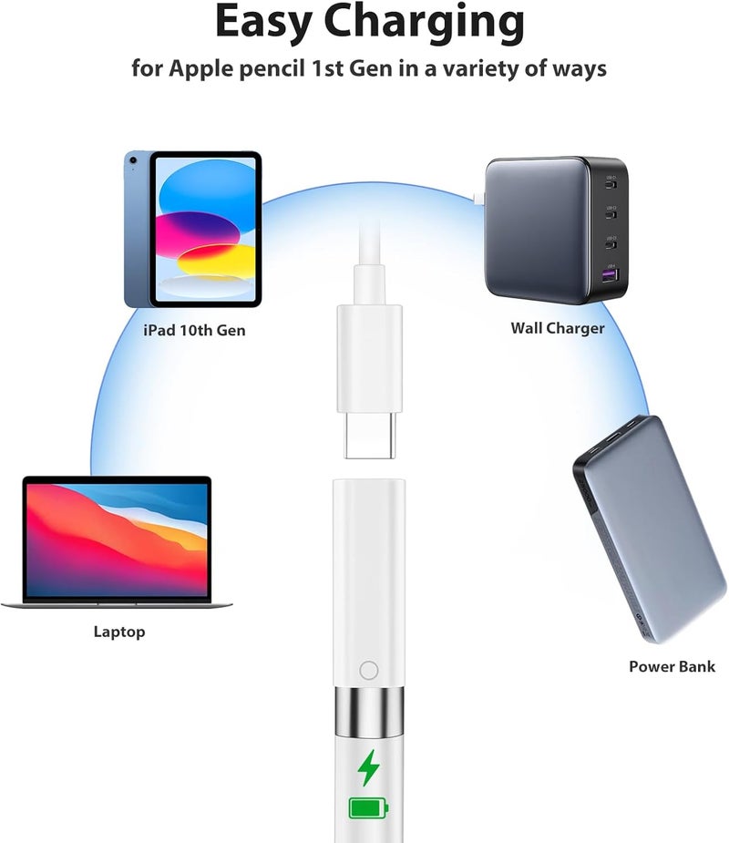 ASKUBSKU محول شاحن قلم رصاص لجهاز آبل قلم الجيل الأول، محول USB-C إلى Lightning لملحقات الشحن فقط لجهاز آيباد الجيل العاشر، محول USB-C إلى قلم رصاص الجيل الأول، عبوة 2 - Image 5